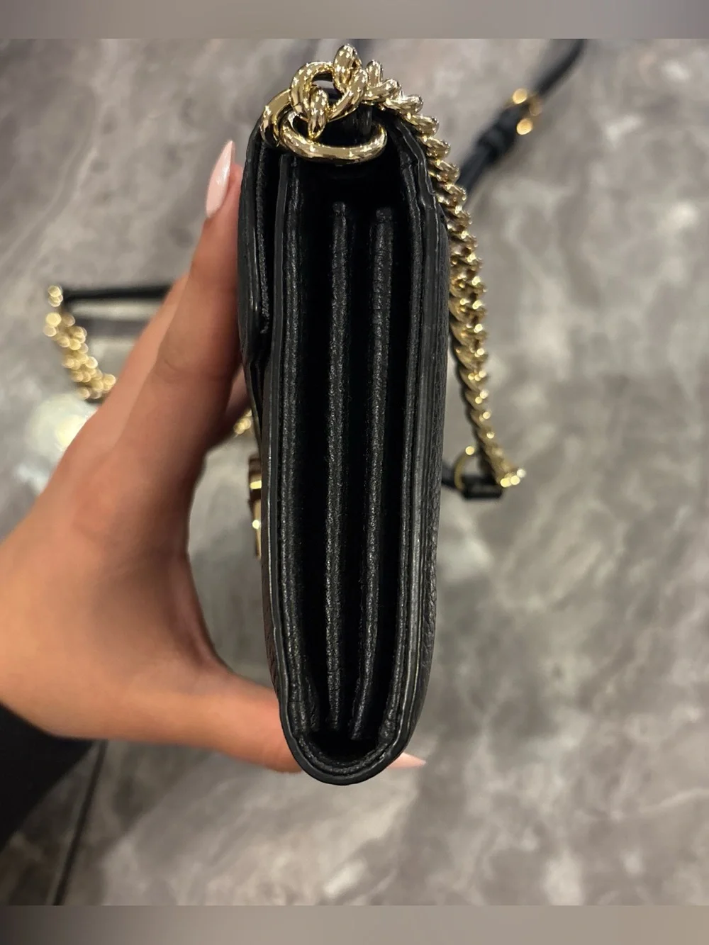 Michael Kors Black Pebbled Leather Crossbody with Gold MK Emblem - Picture 6 of 7